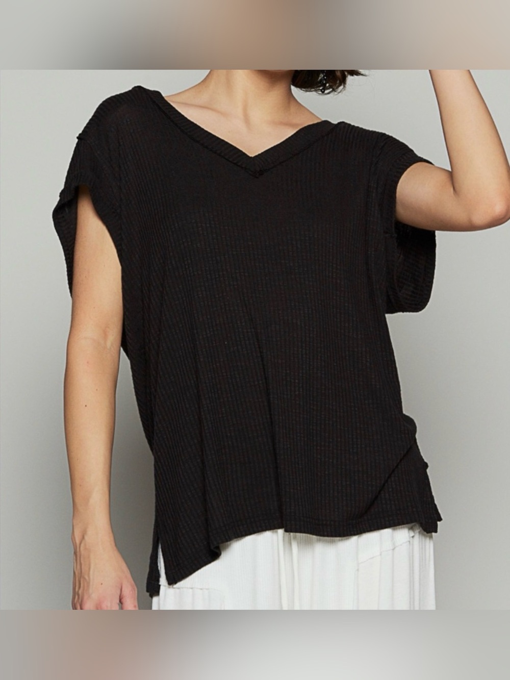 New POL Black V-Neck Short Sleeve Tee ~ Black